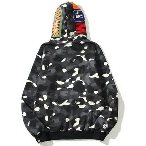 BAPE Shark Full Zip Hoodie Gray Camo Patch Logo Size L Made in Japan